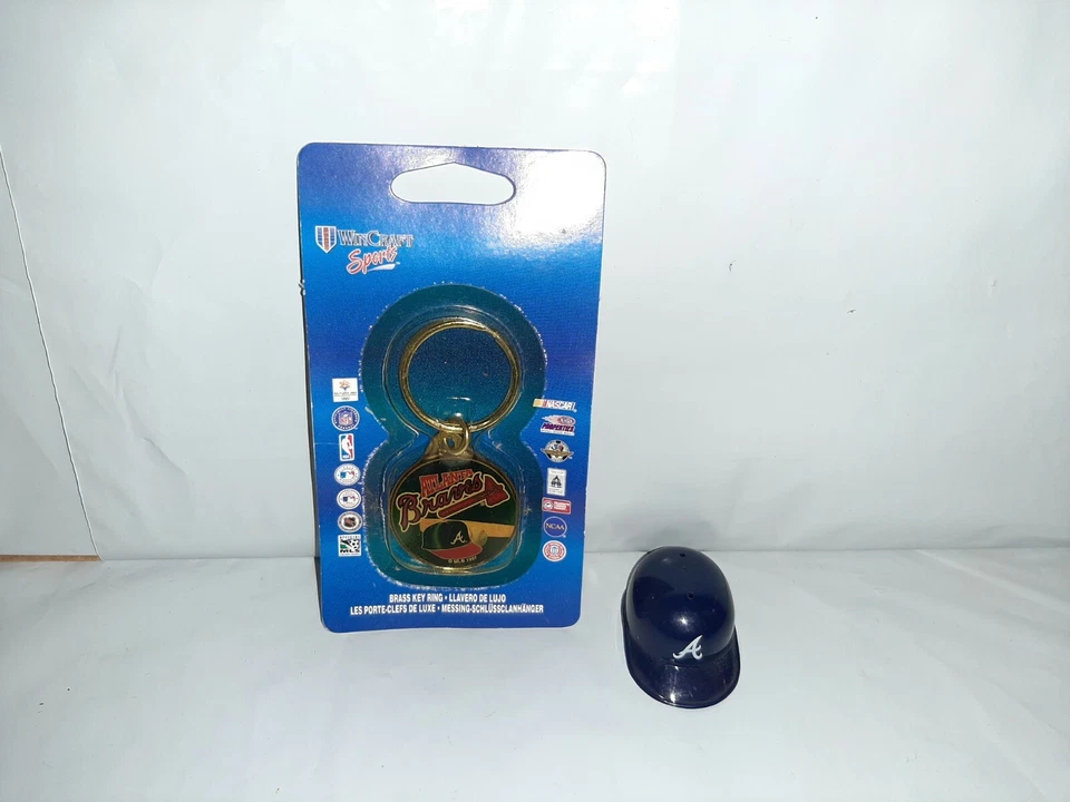 Vtg 1990s Wincraft Atlanta Braves Brass Key Ring & Laich Gumball Mini Helmet - Image 2 of 4