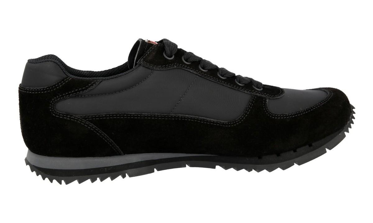 PRADA Sneakers Luxury Shoes 4E2721 Black Suede Nylon Red Stripe Men\'s Size 8 PRADA Suede Nylon Sneakers - 4E2721 - RED STRIPE - Black  main image 2
