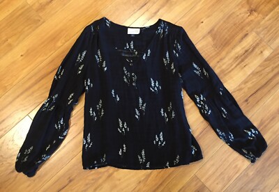 Universal Thread Long Sleeve Black Floral Wms Size L Semi Sheer Cottage core