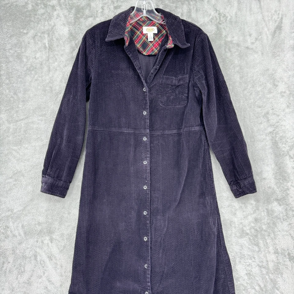 Vestido Vintage Talbots Mujer 6 Pana Botón Modesto Informal Bolsillo Midi Negro Foto 3 de 4