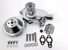 SB Chevy Water Pump Short SBC 305 327 350 383 400 V8 Pulley Kit 2 Grooves CHROME