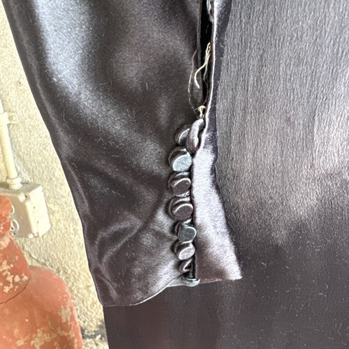 Vintage 1930s Black Silk Satin Gown Dress Art Deco Maxi Long Sleeve Keyhole - Picture 12 of 23