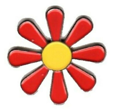 Daisy Pin Anstecker. Rote Blütenblätter gelber Stempel. Hippie Flower Power. Metall. Emaille