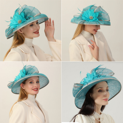 Opening Day Hat  - Derby Woman\'s Summer Linen Hat with Flower White Linen Kentucky Derby Hat with Large Peony Style Flower  main image 3