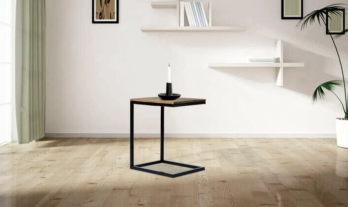 Wood and sale iron bedside table