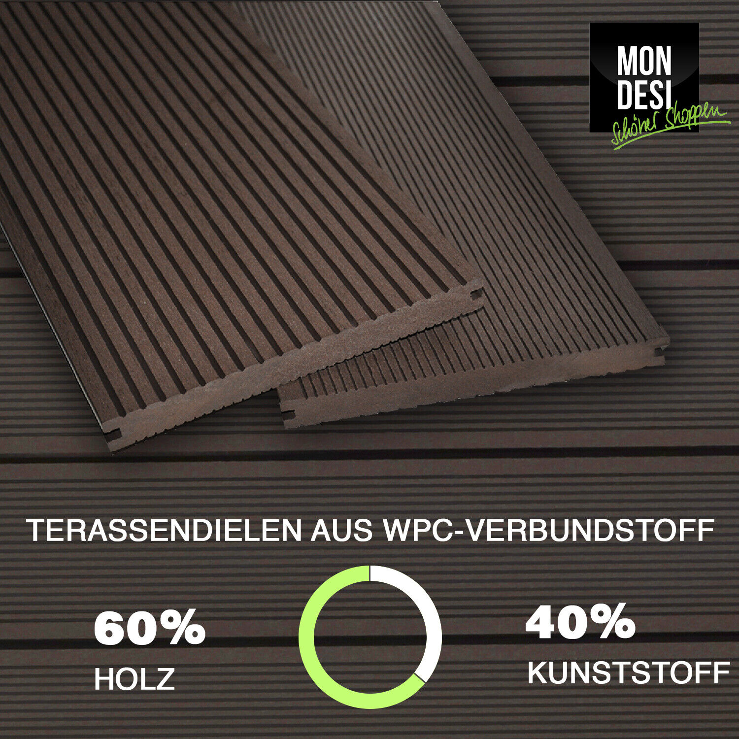 WPC Terrassendielen Breitdielen XL Komplettset 3-5m Länge, 3 Farben 8-90m² Diele