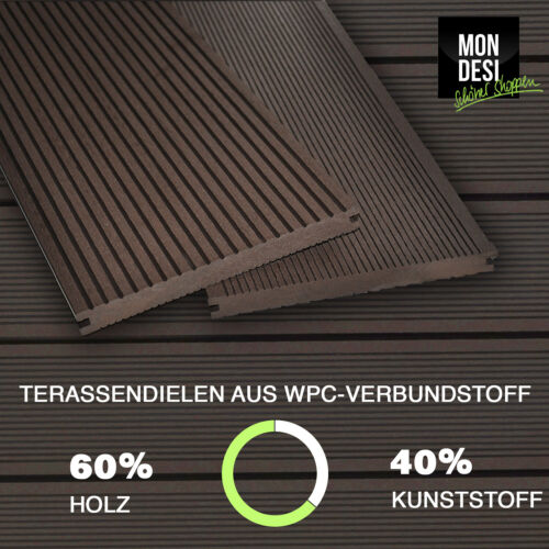 WPC Terrassendielen Breitdielen XL Komplettset 3-5m Länge, 3 Farben 8-90m² Diele - Bild 4 von 23