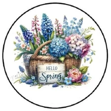 HELLO SPRING HYDRANGEA FLOWER BASKET ENVELOPE SEALS LABELS STICKERS PARTY FAVORS