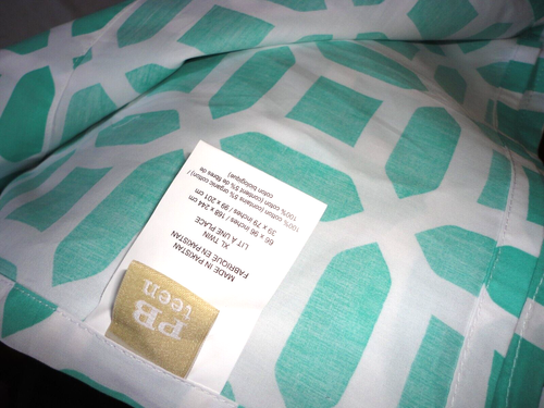 POTTERY BARN PB TEEN DORM PEYTON IRONWORK AQUA & WHITE (1) TWIN FLAT SHEET 66X96 - Picture 3 of 3
