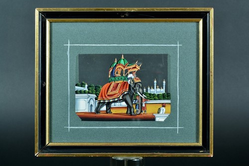 Rare tableau ancien India Company School Mica 19 thc Parade Elephant Maharaja N7 - Photo 2/4