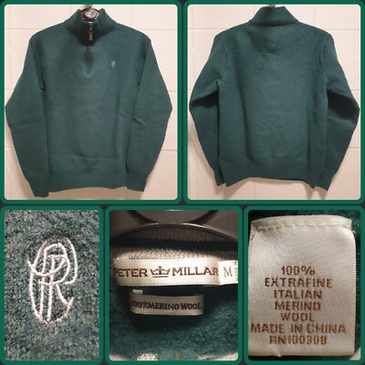 Peter Millar 100% extrafeine italienische Merinowolle Pullover Damen Medium 1/4 Zip 