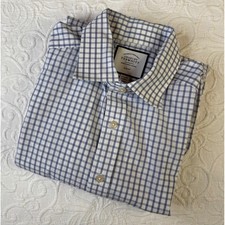 Charles Tyrwhitt Mens Slim Fit Blue White Check Non-Iron Dress Shirt 16.5/35