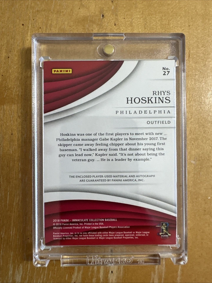 2018 Panini Immaculate Collection - Rookie Patch Auto Rhys Hoskins #27 /99 - Image 2 of 2