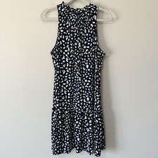 Banana Republic Knit Flounce Shift Dress Navy Blue Speckled Print Size Large NEW