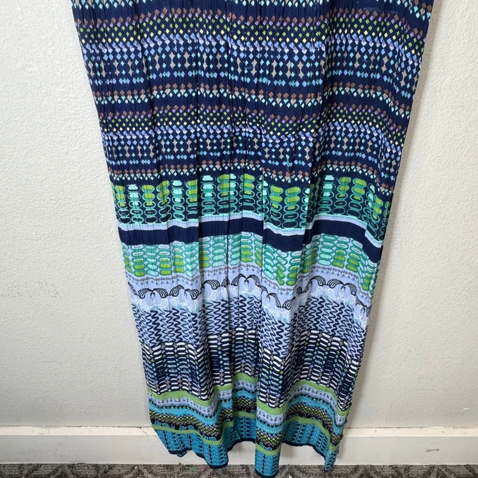 Maxi Vestido Bila Sin Mangas Azul Verde Estampado Boho Informal Talla L Foto 4 de 4