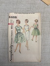 Simplicity 4468 Draped Neck Dress V-Back, 2 Skirts Full Slim Sz 14 CUT Complete