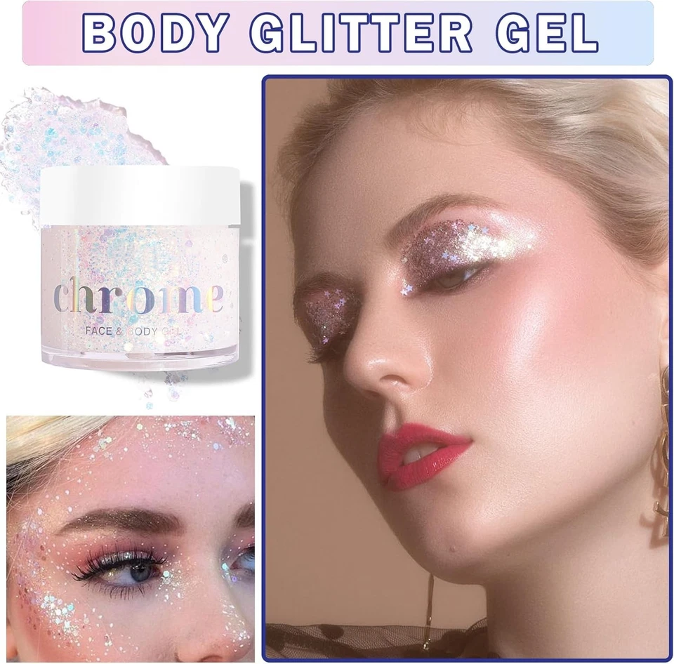 Gel de brillo facial corporal blanco maquillaje cabello brillo gel holograma brillante de larga duración Foto 2 de 4