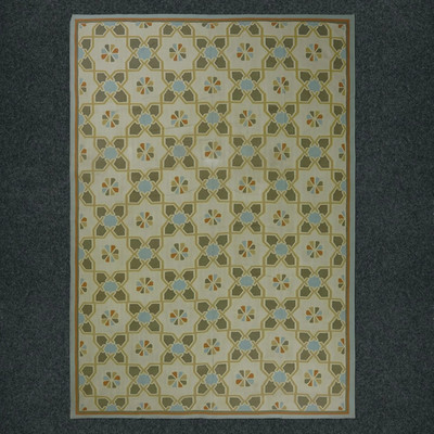 Handwoven Cotton Dhurrie Kilim Rug Color Beige and Green Design Carpet Rug