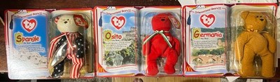 McDonalds 1999 Set of THREE TY International Bear II GERMANIA, OSITO and SPANGLE