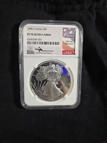 1998 P $1 1 OZ Proof Silver Eagle NGC PF70 John Mercanti