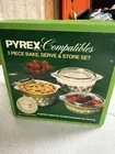 NOS Pyrex Spring Blossom Green Crazy Daisy Compatibles 3-Pc. Set 470-1