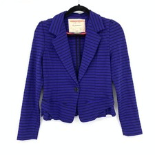 Anthropologie Cartonnier Knit Blazer Jacket Womens Size XS Blue Black Striped