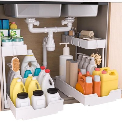 NATURE'S SOURCE 2-Tier Under Sink Organizers and Storage 2 Pack Sliding L-sha...