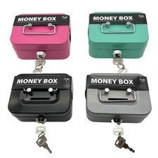 Small Cash Box with Money Tray and Lock, Metal Cash Lock Box with Key