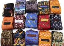 28) LOT 15 DIFFERENT BRANDS (ANIMAL PRINT) MEN'S TIE 100% SILK MADE IN USA