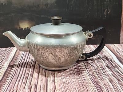 Vintage Sona Ware Aluminum Teapot Stratford on Avon J106A Etched England