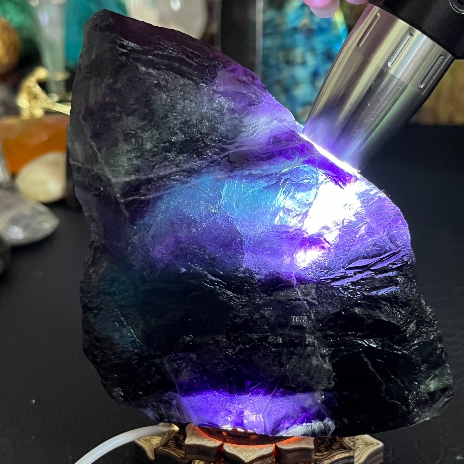 Natural Raw Dark Purple Green Fluorite Quartz Crystal Mineral Specimen