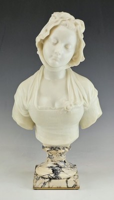Fine 19C French Marble Bust Sculpture Jean Baptiste Greuze ( 1725-1805 )