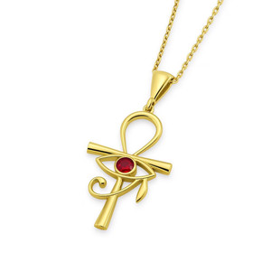 Authentic Ruby Gold Pendant Egyptian Protection Pendant Gold Plated Silver Pendant