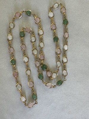 Vintage Simi-Precious Caged Gemstone necklace Quartz Pink & Green