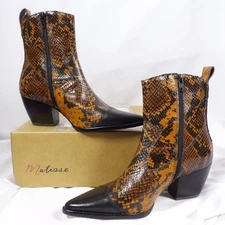 Matisse DESIRE Leather Brown Black Snake Print Cowboy Bootie Black Toe NIB Sz 6