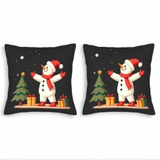 Set of 2 18x18in Throw Pillow Covers - Festive Winter Snowman Design