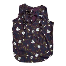 Loft Outlet Sleeveless Blouse Womens Small Maroon Floral Ruffle