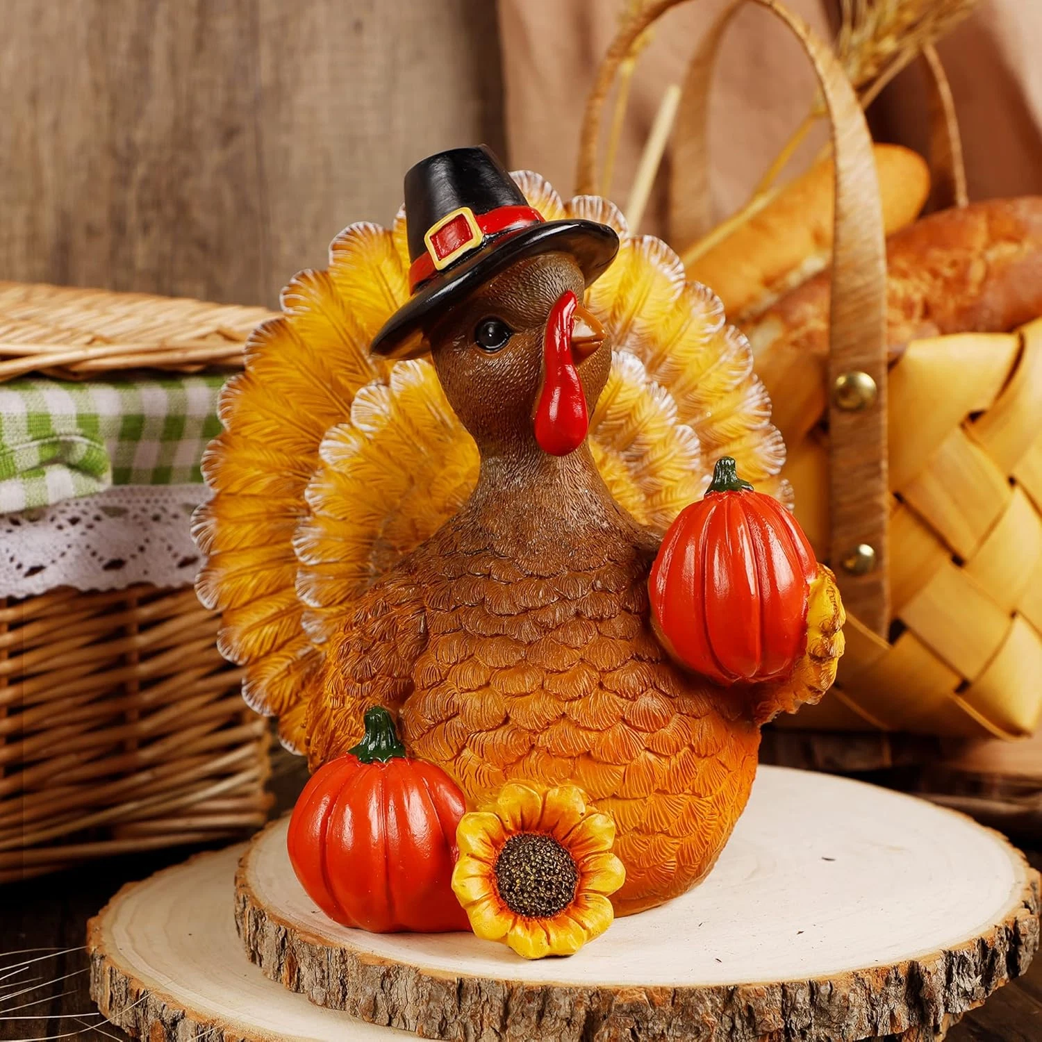 Thanksgiving Turkey Tabletop Centerpiece Decor, Resin Turkey Decoration for Autu