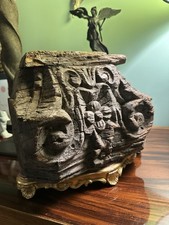Capitello Indiano In Legno Intagliato Antico