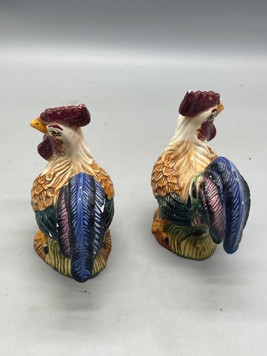 Young's ceramic rooster salt pepper shaker set green brown 5" tall 4.5" READ - Picture 3 of 7