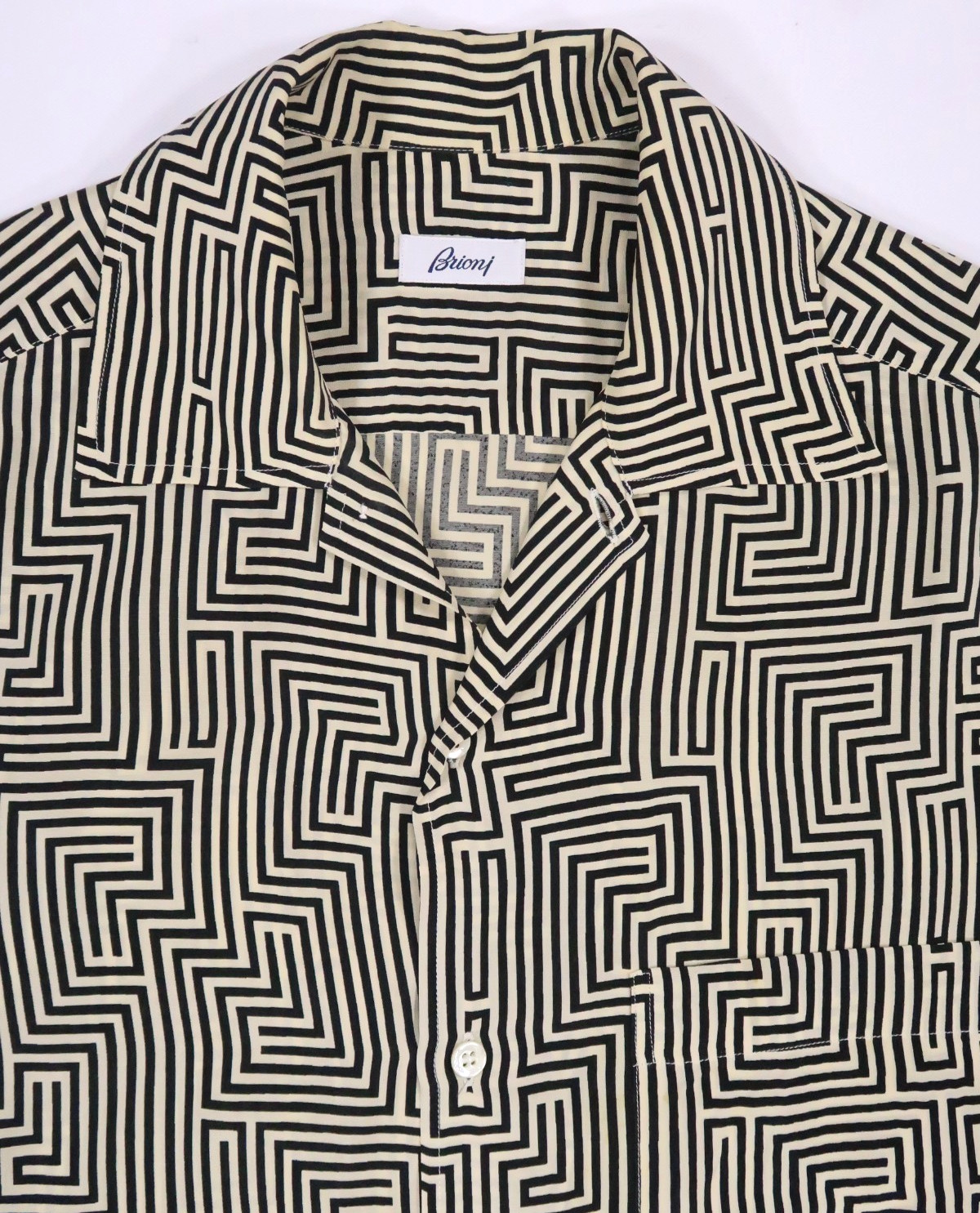 Brioni Vintage Mens Small  geometric maze print camp collar shirt rayon Italy SS