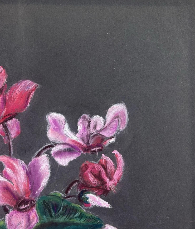 Original Pastel Drawing, Still Life Flowers, Pink Flowers, Signed - Photo 4/4