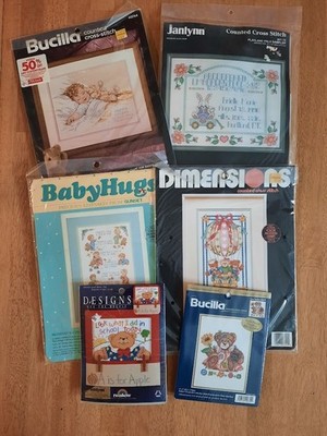 Lot of 6 Kids Babies Nursery Counted Cross Stitch Kits Sealed Birth Bears