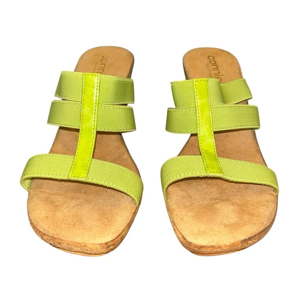 Sandalias Connie Hechas a Mano Italia Cuero Verde Brillante Cuña Plataforma Mujer 8M Foto 4 de 4