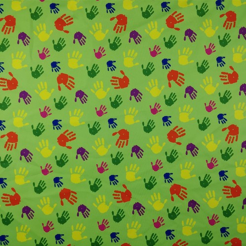 Hand Print Jersey Fabric - Green Paint Hands Novelty 2 way scuba stretch fabric - Picture 3 of 11