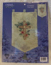 2002 Candamar TIDINGS OF JOY CROSS BANNER Embellished Cross Stitch Kit - NEW