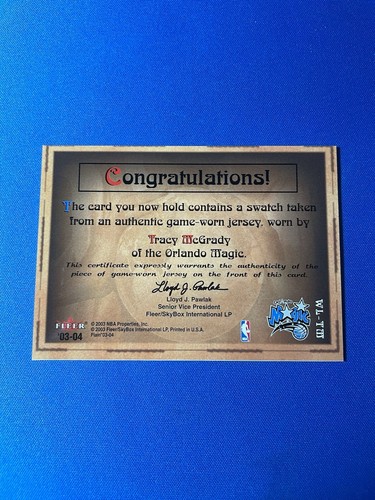 Tracy McGrady 2003-04 Flair World Leaders Game Worn Jersey Card WL-TM - Picture 2 of 3