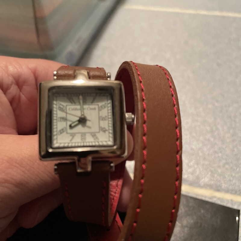 Coldwater Creek Silver Tone Square Case red Leather Wrap Band Watch