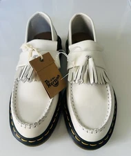 DR. MARTENS ADRIAN YS TASSEL KILTIE WHITE SMOOTH LEATHER LOAFER USL 8 USM 7 NWT