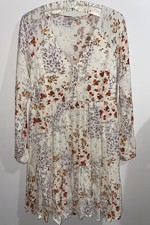 American Eagle Floral Print White Long Sleeve Boho Tunic Mini Dress In Womens XS